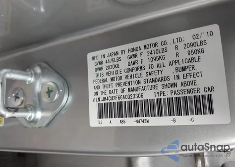 2010 Acura Tsx 2.4 from USA, damaged, VIN JH4CU2F66AC023306